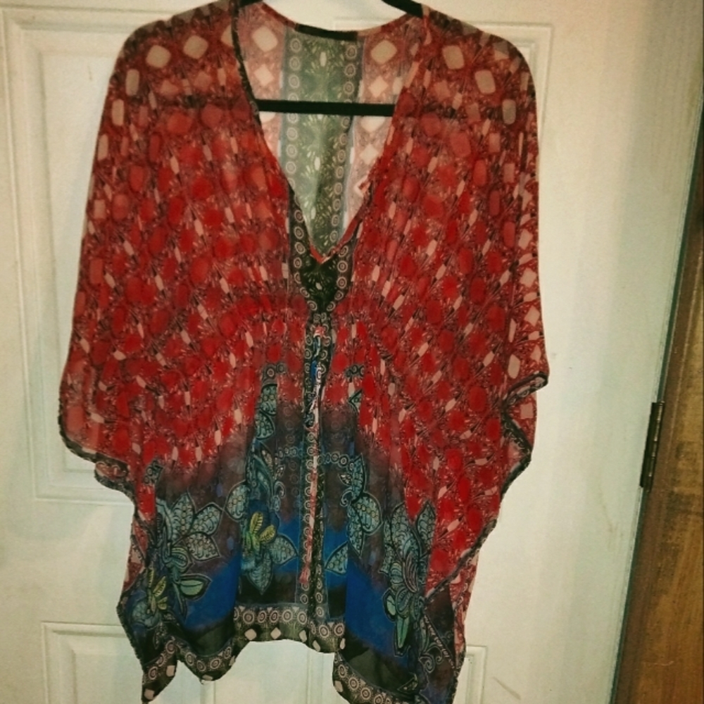 Red and blue blouse
